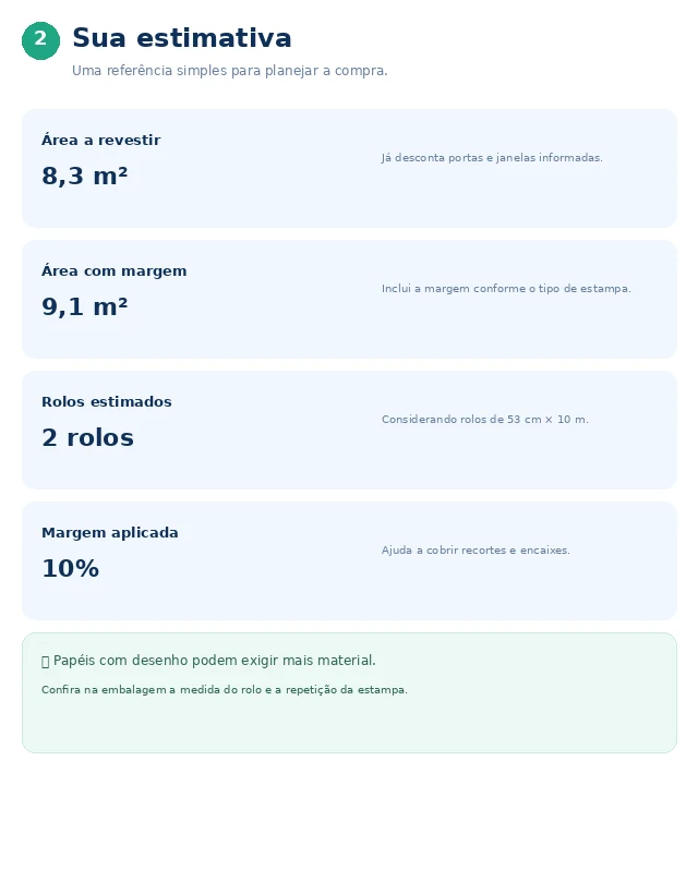 Resultado da Calculadora de Papel de Parede